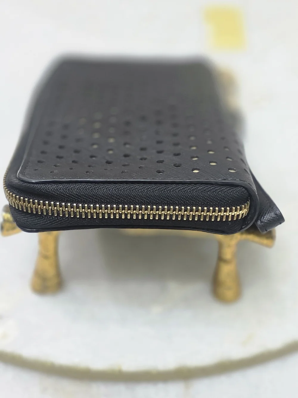 Michael Kors Jet Set Perforated Continental Wristlet Wallet Black Gold
